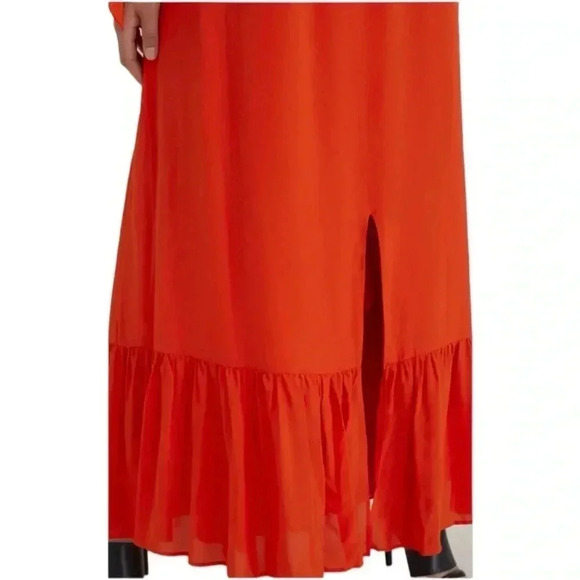 RODEBJER | Arlo Maxi Dress in Poppy Red | Long Flowy Front Slit | Long Sleeve S - Picture 5 of 6